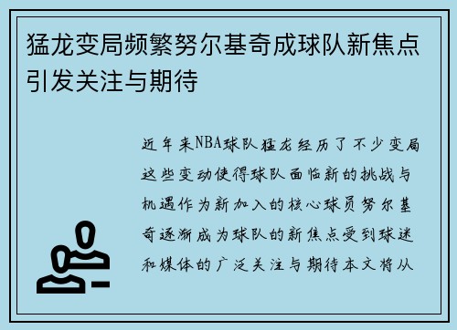 猛龙变局频繁努尔基奇成球队新焦点引发关注与期待