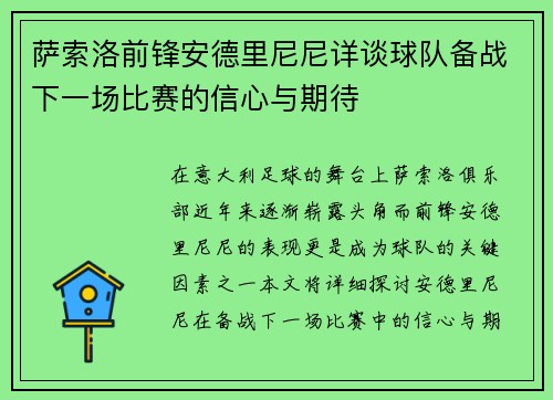 萨索洛前锋安德里尼尼详谈球队备战下一场比赛的信心与期待